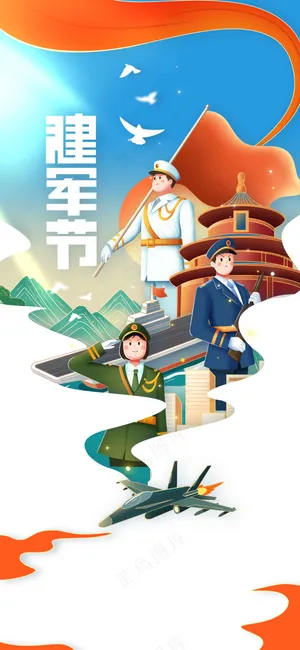 人物插画建军建党节活动海报