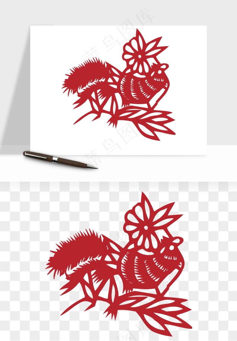 传统花鸟动物剪纸png免抠