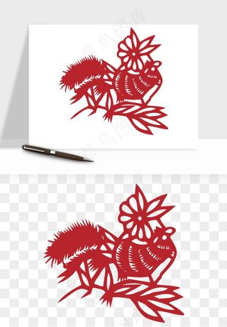 传统花鸟动物剪纸png免抠