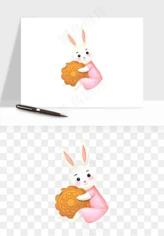 中秋月饼玉兔国潮插画png免抠