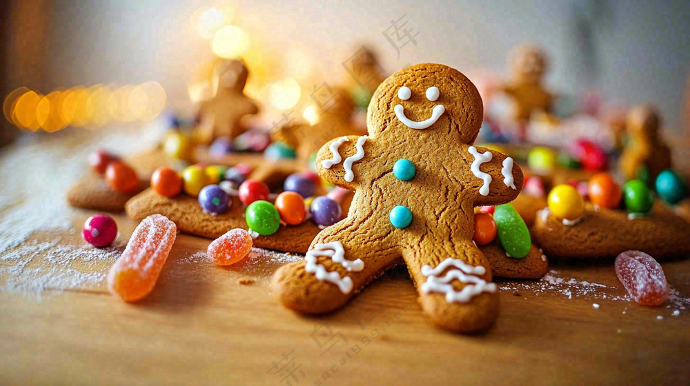 糖果姜饼人圣诞摄影图