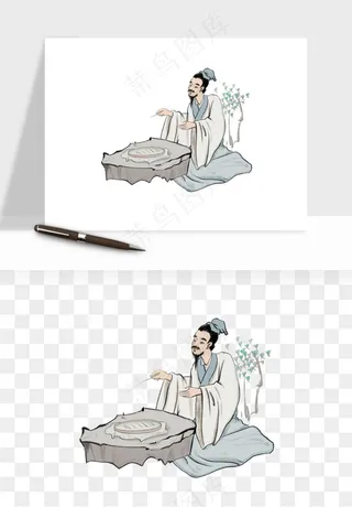 手绘古代诗人文人png免抠