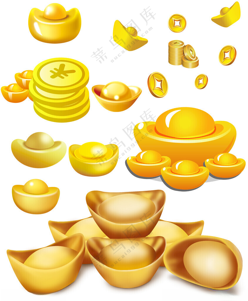 春节迎财神金币元宝财富元素大合黄金满地金钱