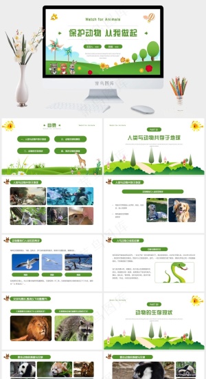 保护野生动物绿色环保PPT预览图