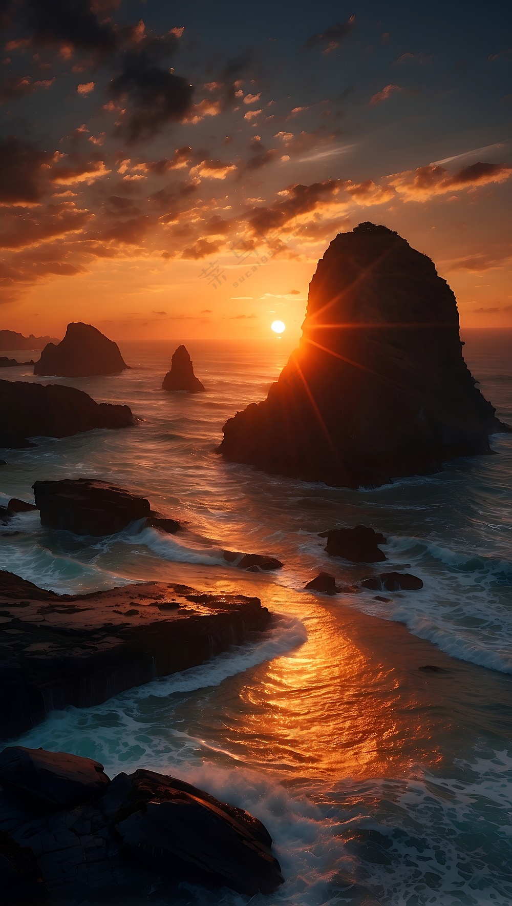 唯美黄昏海岸夕阳图片