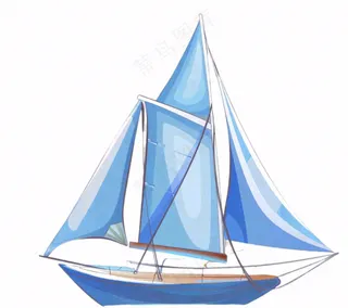 海上帆船交通工具卡通插画免抠