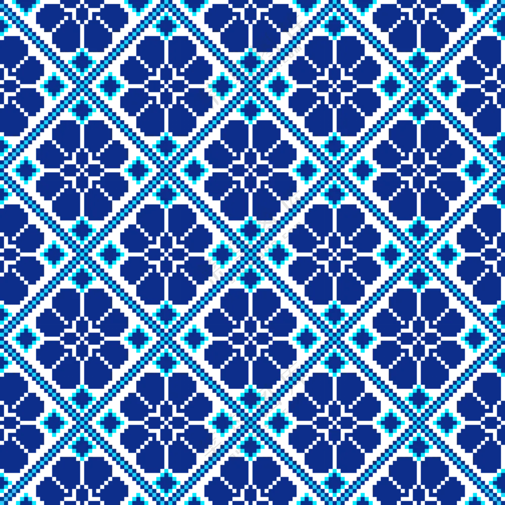 蓝色像素化效果的无缝图案免抠素材