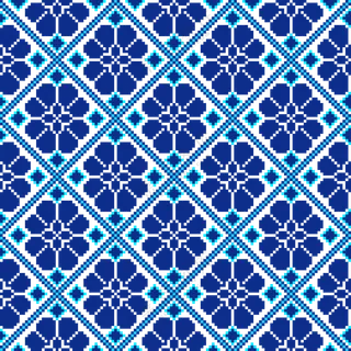 蓝色像素化效果的无缝图案免抠素材