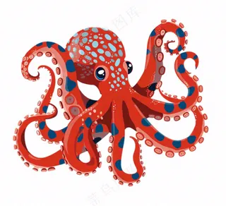 海洋动物章鱼墨鱼鱿鱼卡通插画免抠