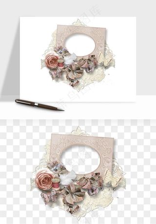 复古花卉相框欧式png免抠