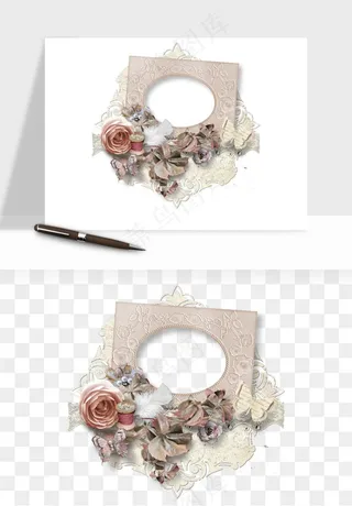复古花卉相框欧式png免抠