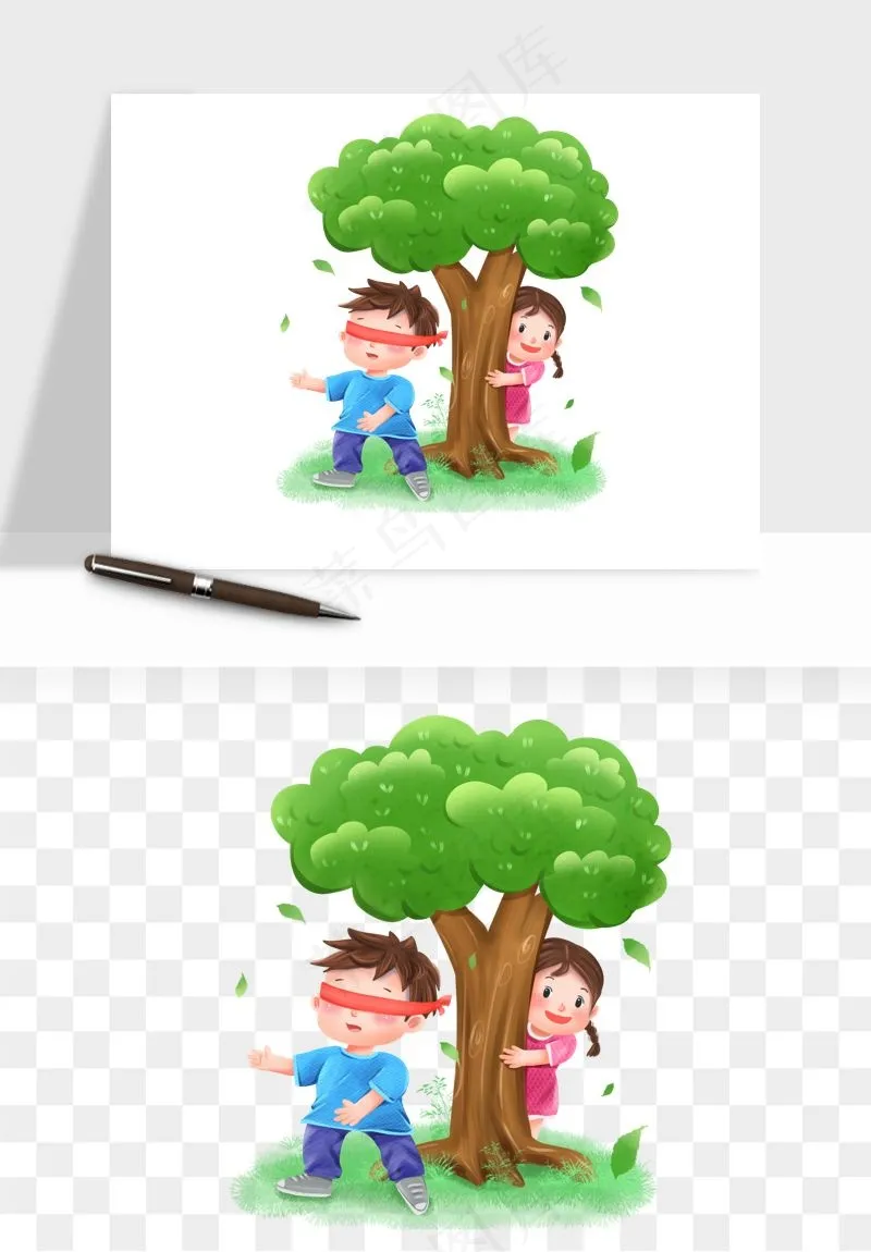 手绘儿童小孩玩耍png免抠