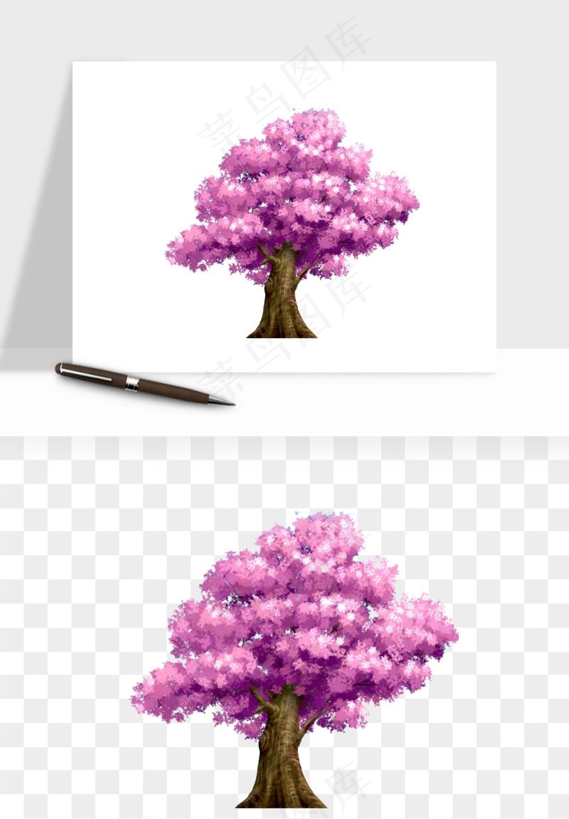 手绘浪漫花树桃花树png免抠
