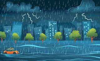 暴雨天气预警自然灾害卡通插画背景