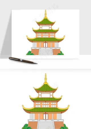 国潮风古建筑古楼古塔鼓楼ai,png免抠图