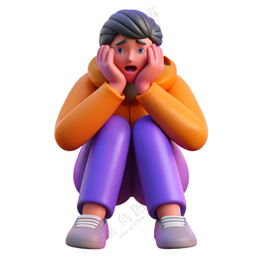 立体3D人物惊讶苦恼男孩 免扣素材 PNG 透明背2