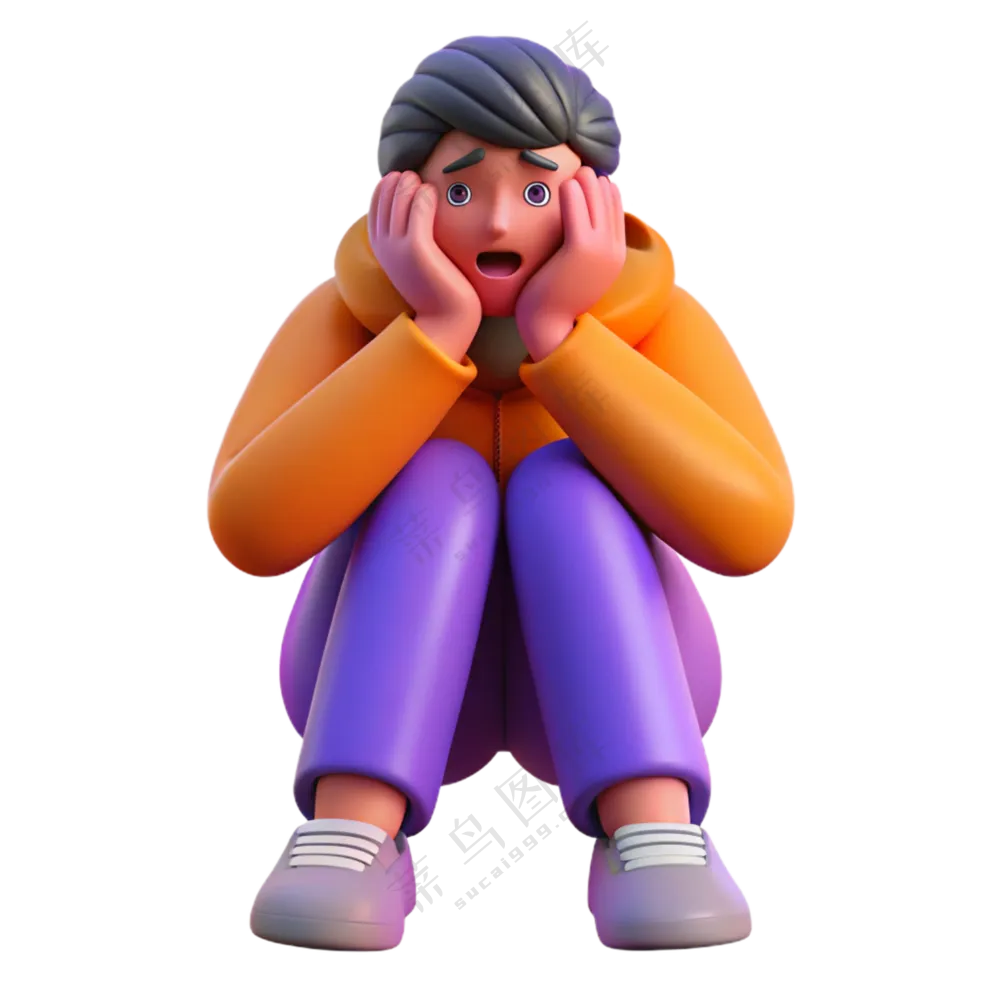立体3D人物惊讶苦恼男孩 免扣素材 PNG 透明背2
