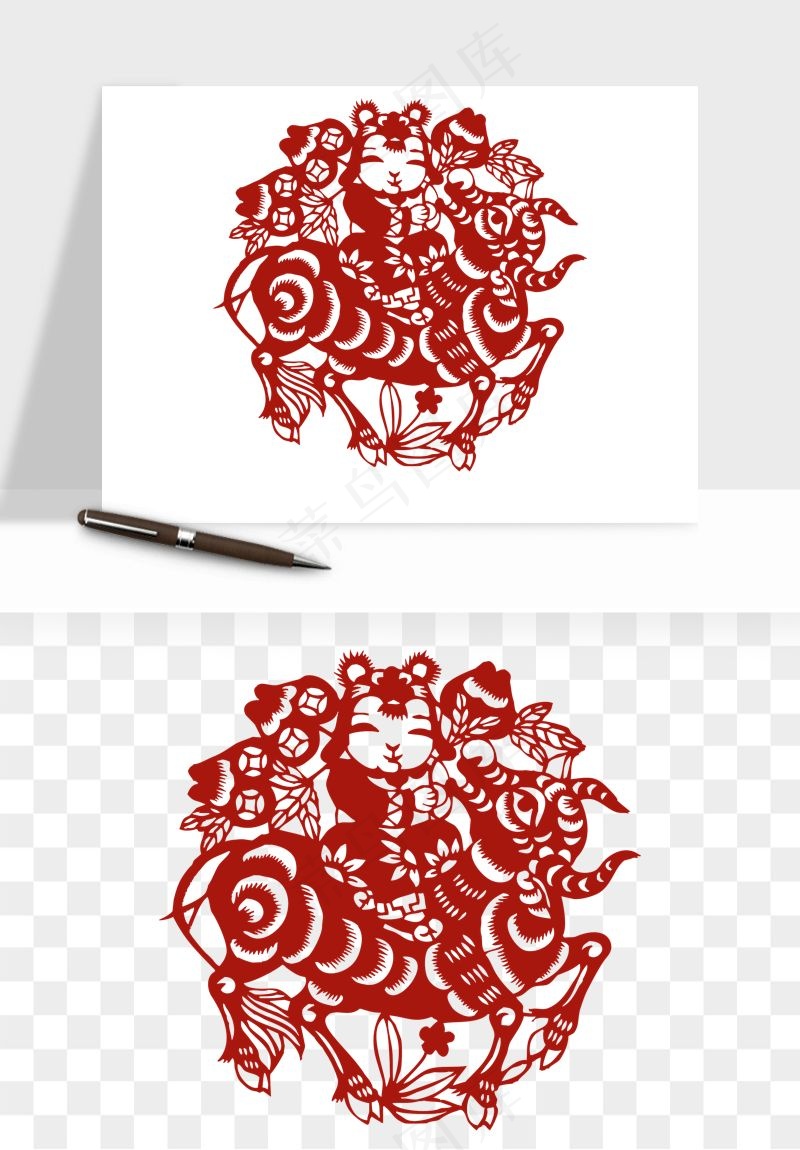 春节福字窗花剪纸png免抠