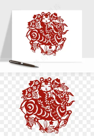 春节福字窗花剪纸png免抠