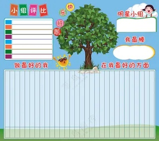 蓝色卡通评比小组