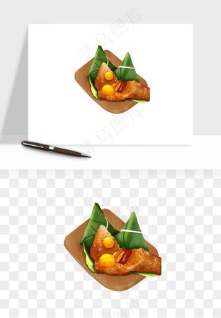 国潮粽子手绘肉粽png免抠