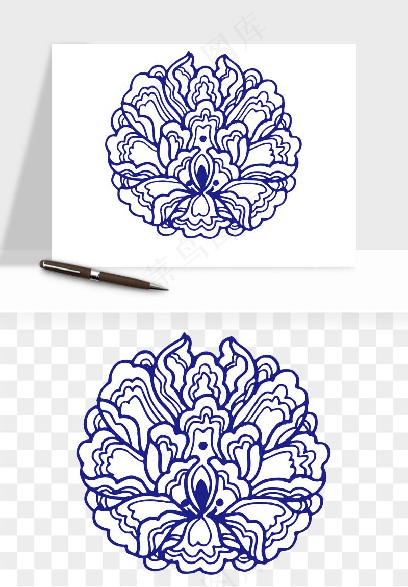 青花瓷花纹花卉图案png免抠
