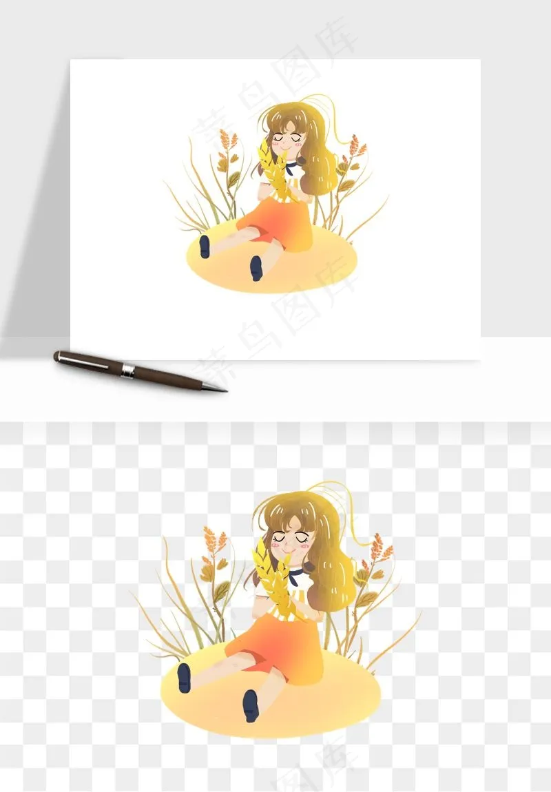 手绘节气人物插画png免抠