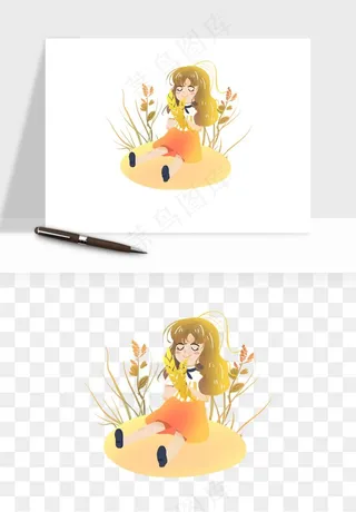 手绘节气人物插画png免抠