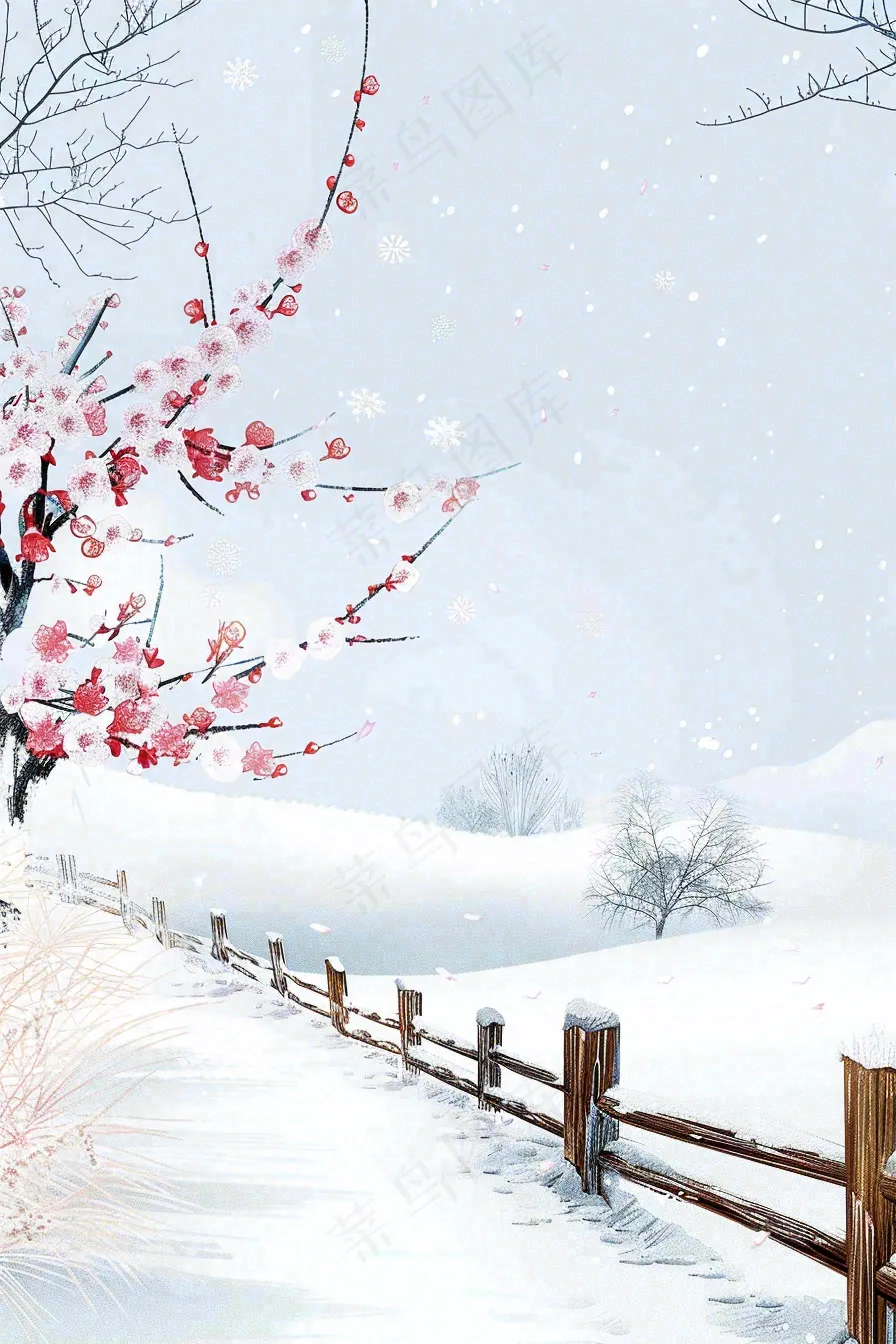 冬天白雪覆盖寒冷唯美雪景小寒插画背景