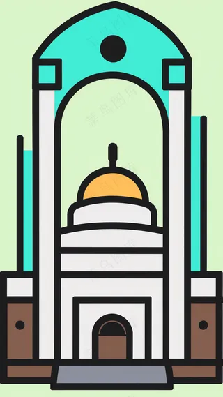 清真寺建筑 抽象粗线条简笔风景画