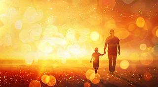 父亲节爸爸和孩子剪影亲情温馨插画背景