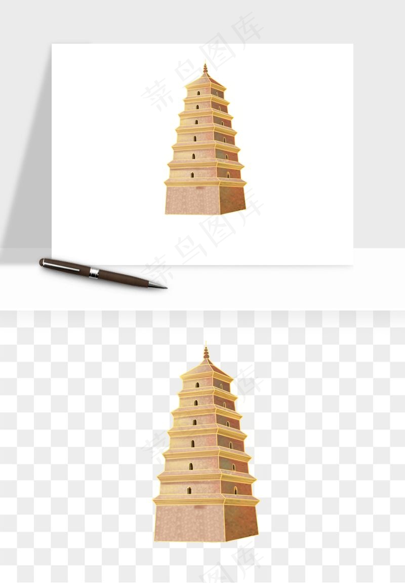 国潮高塔古塔楼建筑png免抠