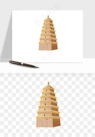 国潮高塔古塔楼建筑png免抠