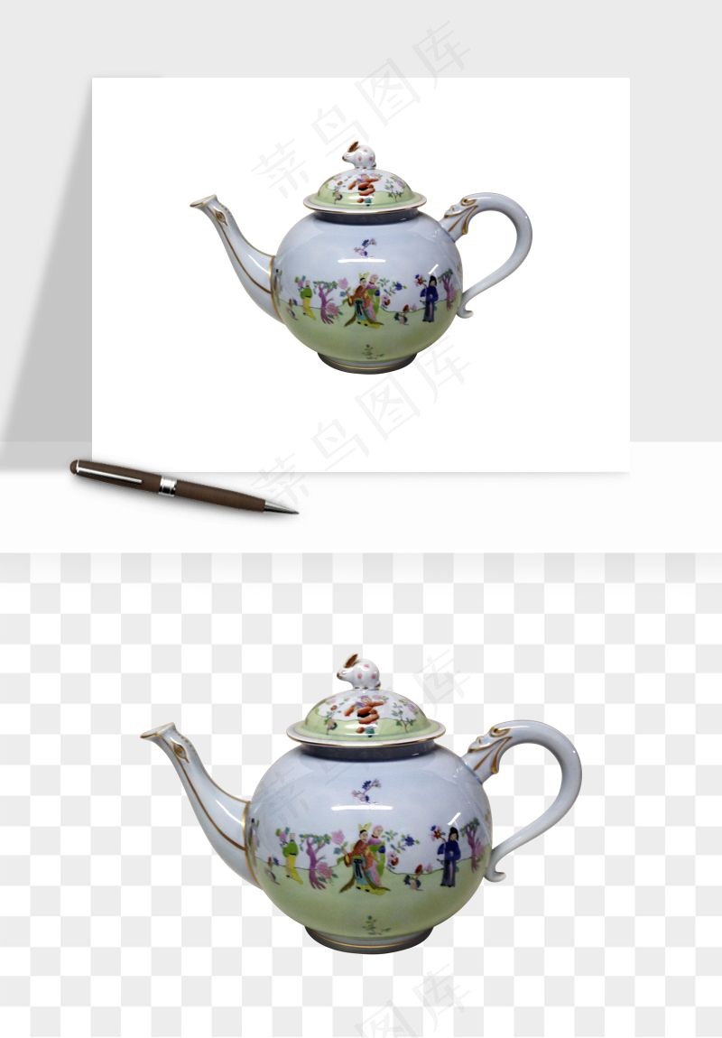 白瓷陶瓷茶壶png免抠