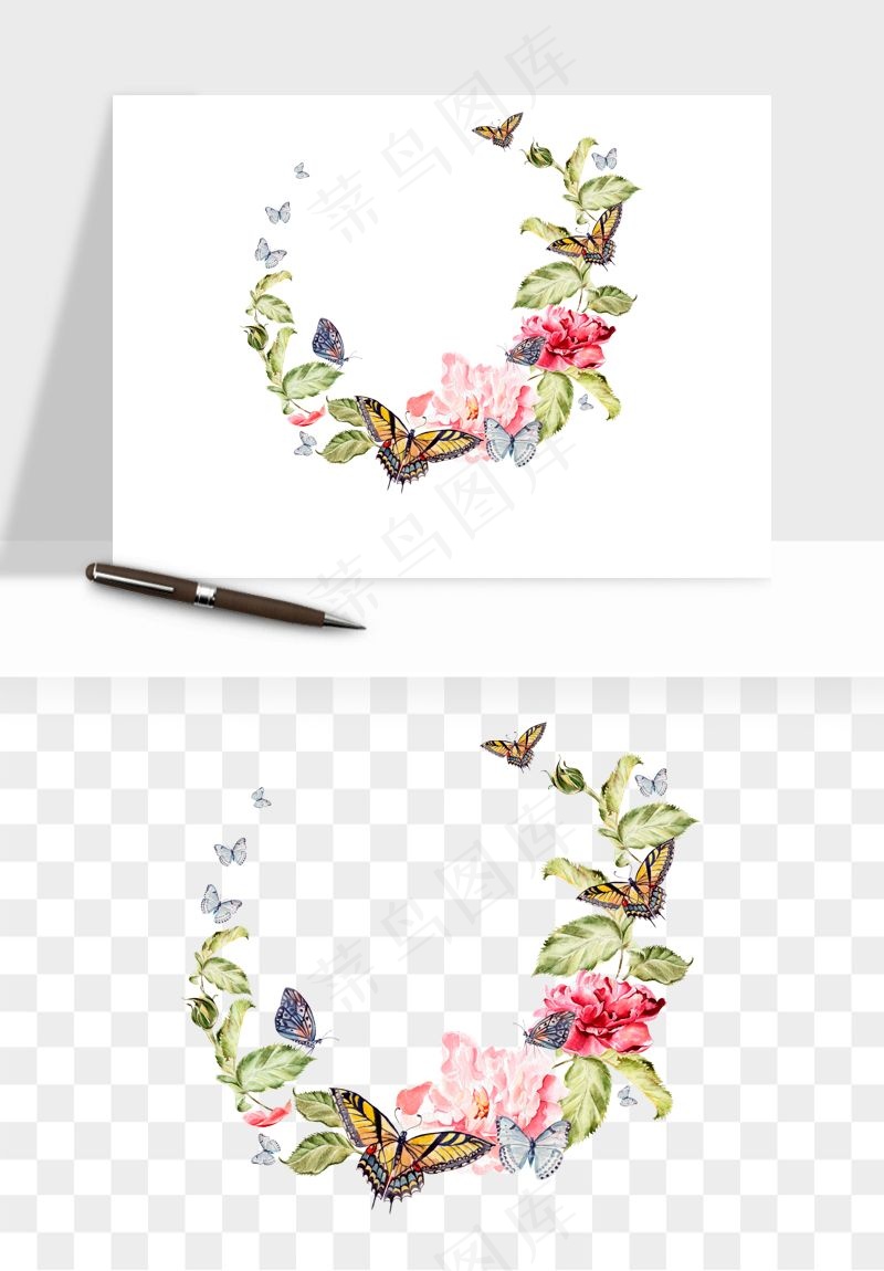 水彩复古花卉png免抠