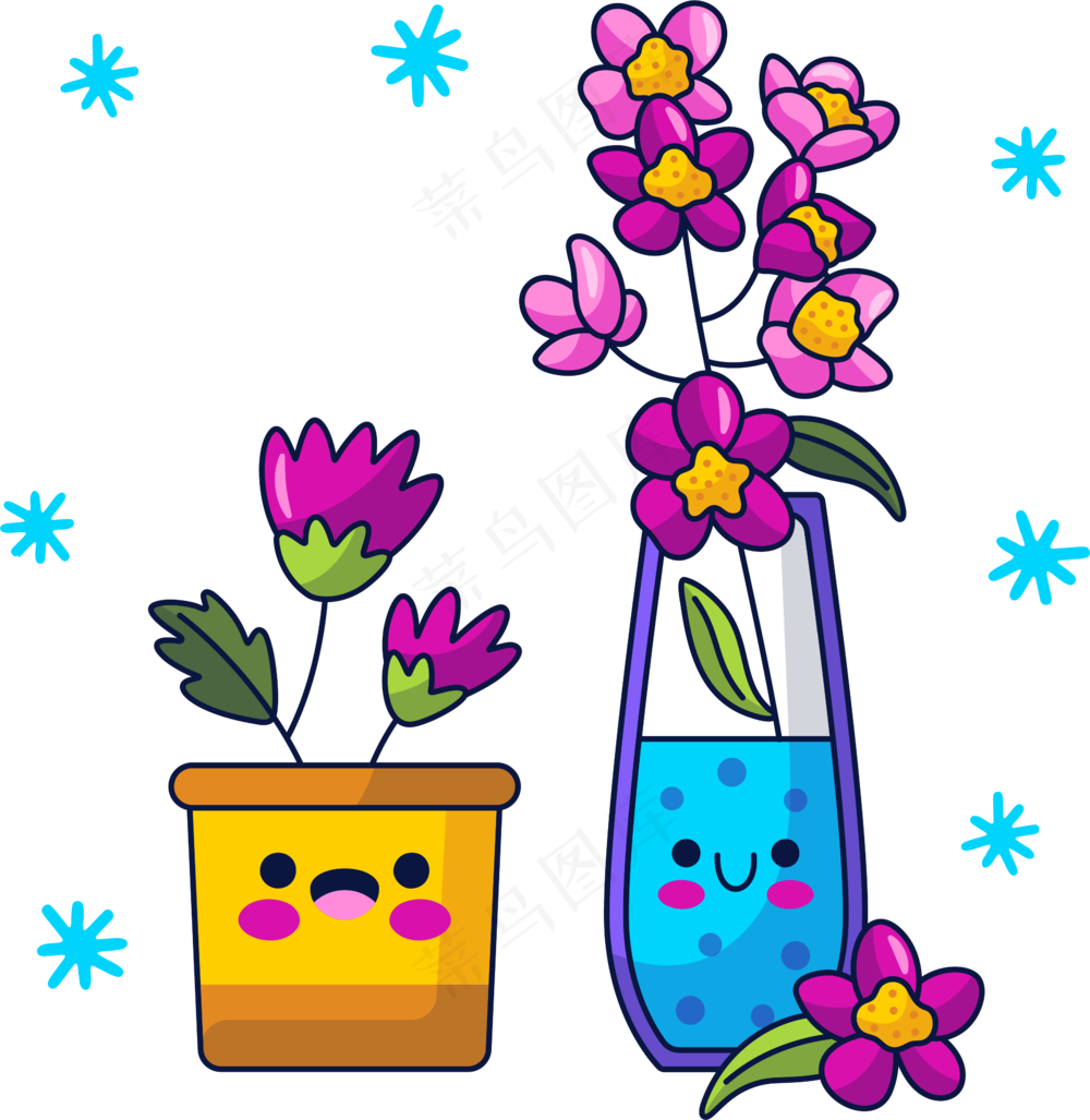 鲜花盆栽 花瓶插花 美式多巴胺插画 免抠透明底