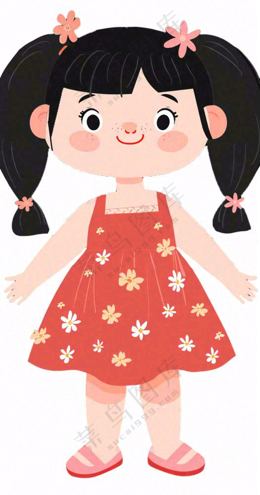 微胖圆润的小女孩儿童人物卡通插画免抠