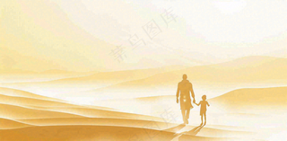 父亲节爸爸和孩子剪影亲情温馨插画背景