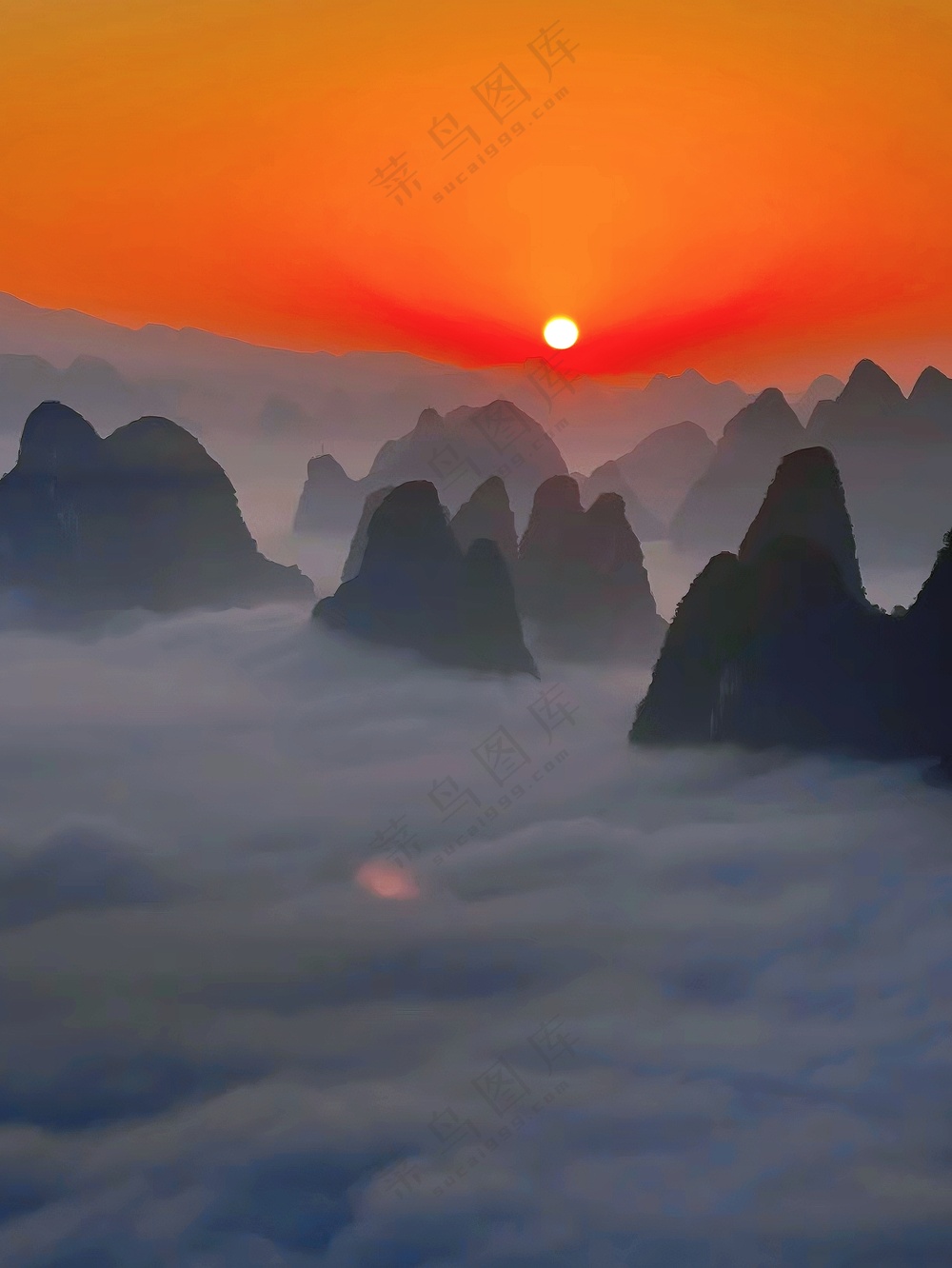 相公山山顶日出红日风景