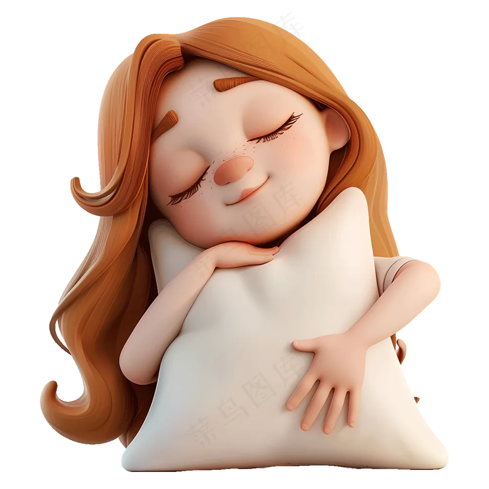 免抠一个抱着枕头睡觉的卡通女孩