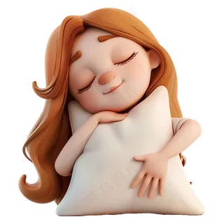 免抠一个抱着枕头睡觉的卡通女孩