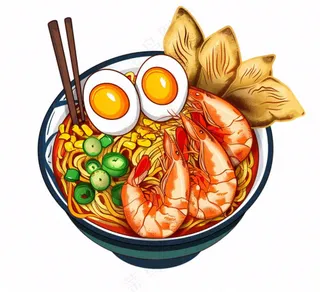 海鲜面美食卡通插画免抠