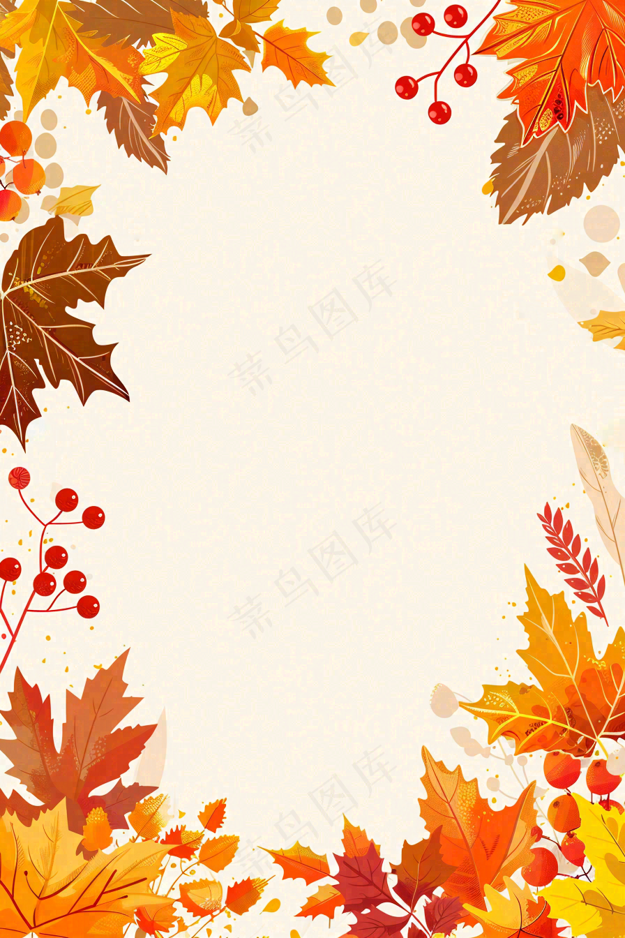 秋天黄了的树叶植物立秋秋分插画边框背景