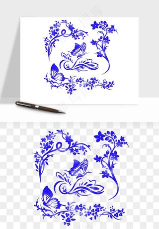 青花瓷花纹花卉图案png免抠
