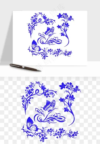 青花瓷花纹花卉图案png免抠