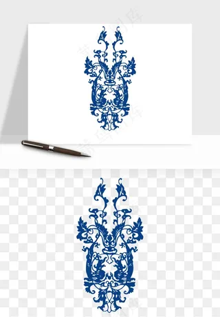 青花瓷花纹花卉图案png免抠