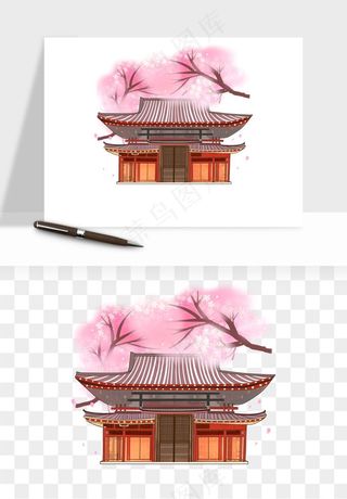 手绘浪漫花树桃花树png免抠