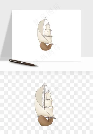 手绘航行帆船png免抠