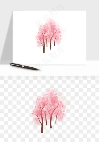 手绘樱花树png免抠