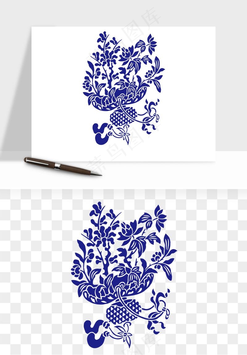 青花瓷花纹花卉图案png免抠
